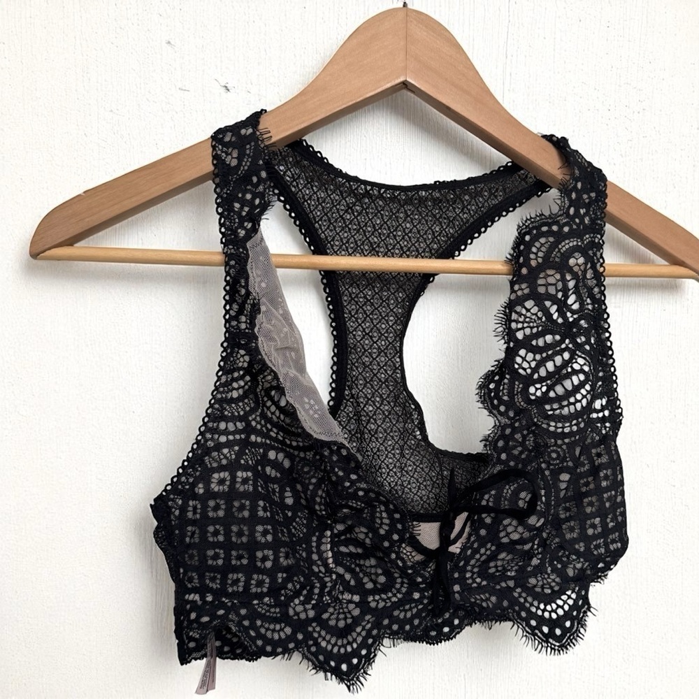 Victoria’s Secret Black Lace Racerback Bralette | Sheer Mesh Lingerie XS